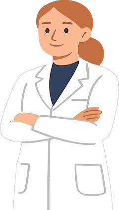 drawn image of doctor posing with arms folded and smiling
