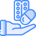 an extending hand holding prescription medicine