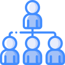 outline of person at top of hierarchy chart splitting into more personnel