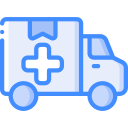 blue delivery truck with medical cross sign