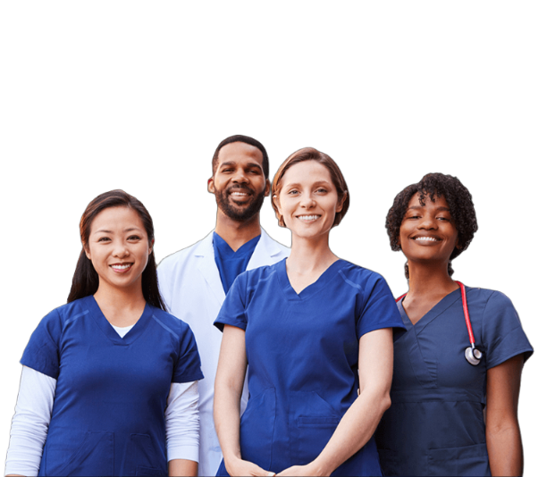 medical team of nurses and doctors smiling
