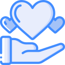 an outreaching hand holding three hearts