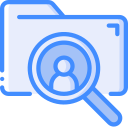 a magnifying glass over a folder with a human outline