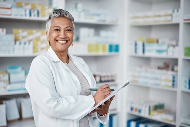 female pharmacist smiling