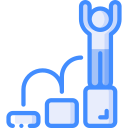 a human figure jumping up steps with their hands raised