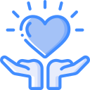 open hands holding a blue heart